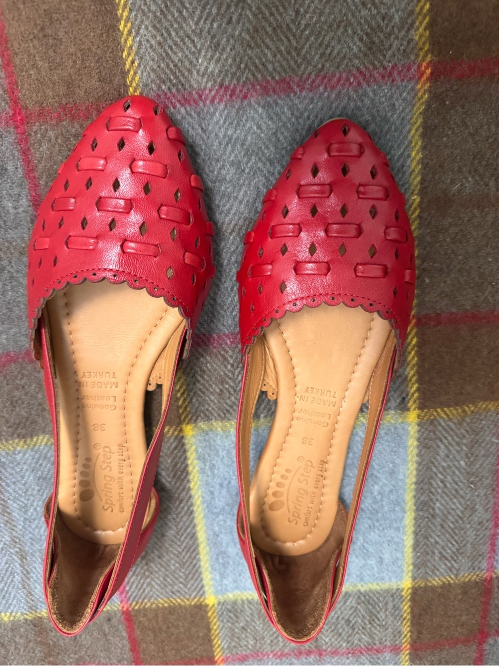Spring Step Red Leather Pointed Slingback Flats